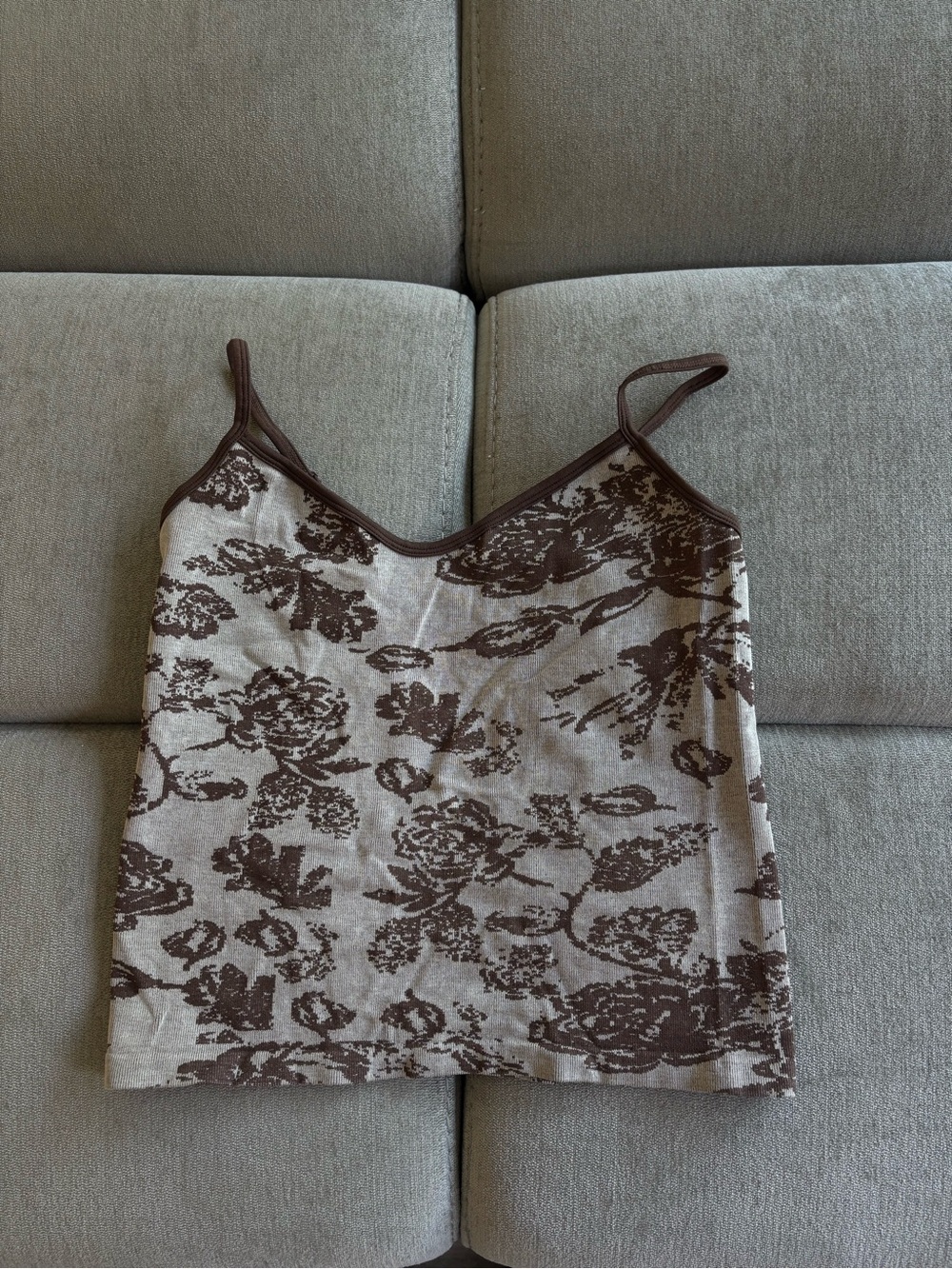 Brown Floral Knit Camisole with Slim Straps
